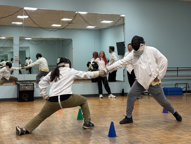 Fencer lunges at another